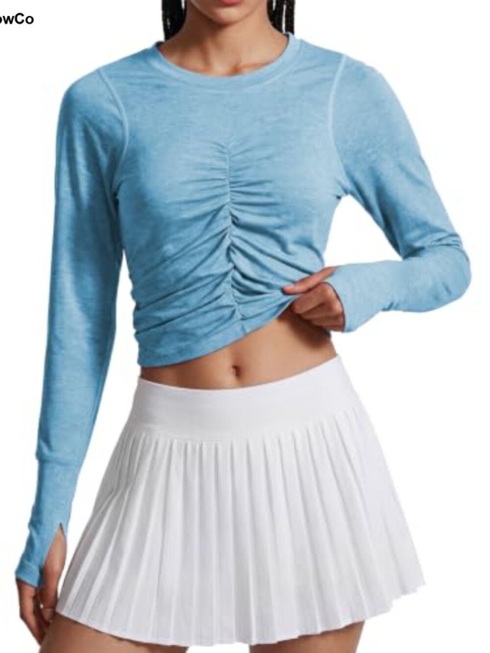 Women's Long Sleeve Cropped Sport Shirt Cationic Blend Thumb Holes